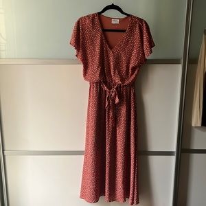 Peach polka dot midi dress